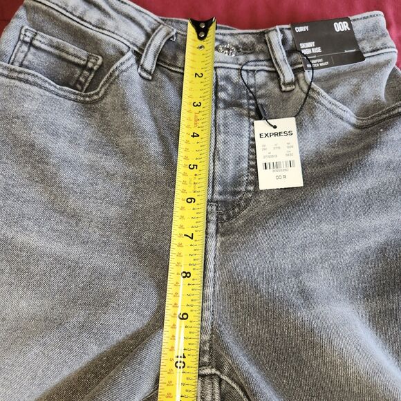 Express NWT 00R Curvy High Waist Washed Black Skinny Jeans Raw Hem Stretch - Picture 11 of 13